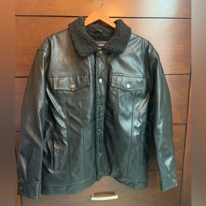 US Polo Assn Black Leather Bomber Jacket